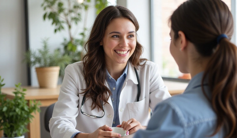 Nutritionniste souriante en consultation avec un client, ambiance chaleureuse