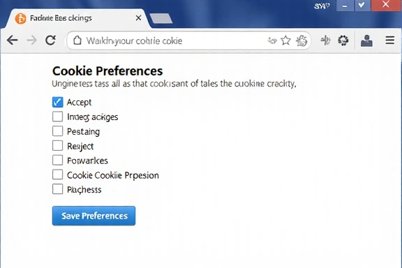 Browser settings interface for managing cookie preferences