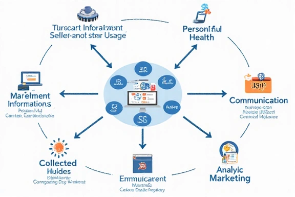 Data flow diagram illustrating how collected information is used for services, communication, and analytics
