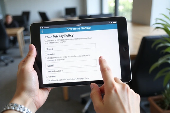 Person filling out a privacy policy form on a tablet